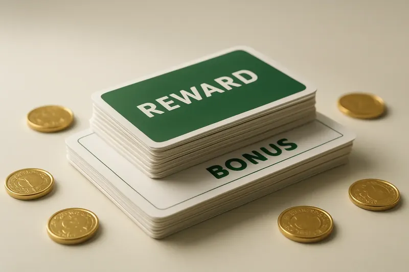 Stack of casino bonus vouchers and reward cards with gold coins