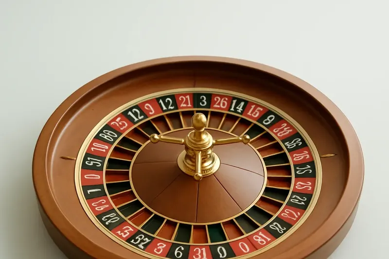 Close-up overhead of roulette wheel center with gold accents